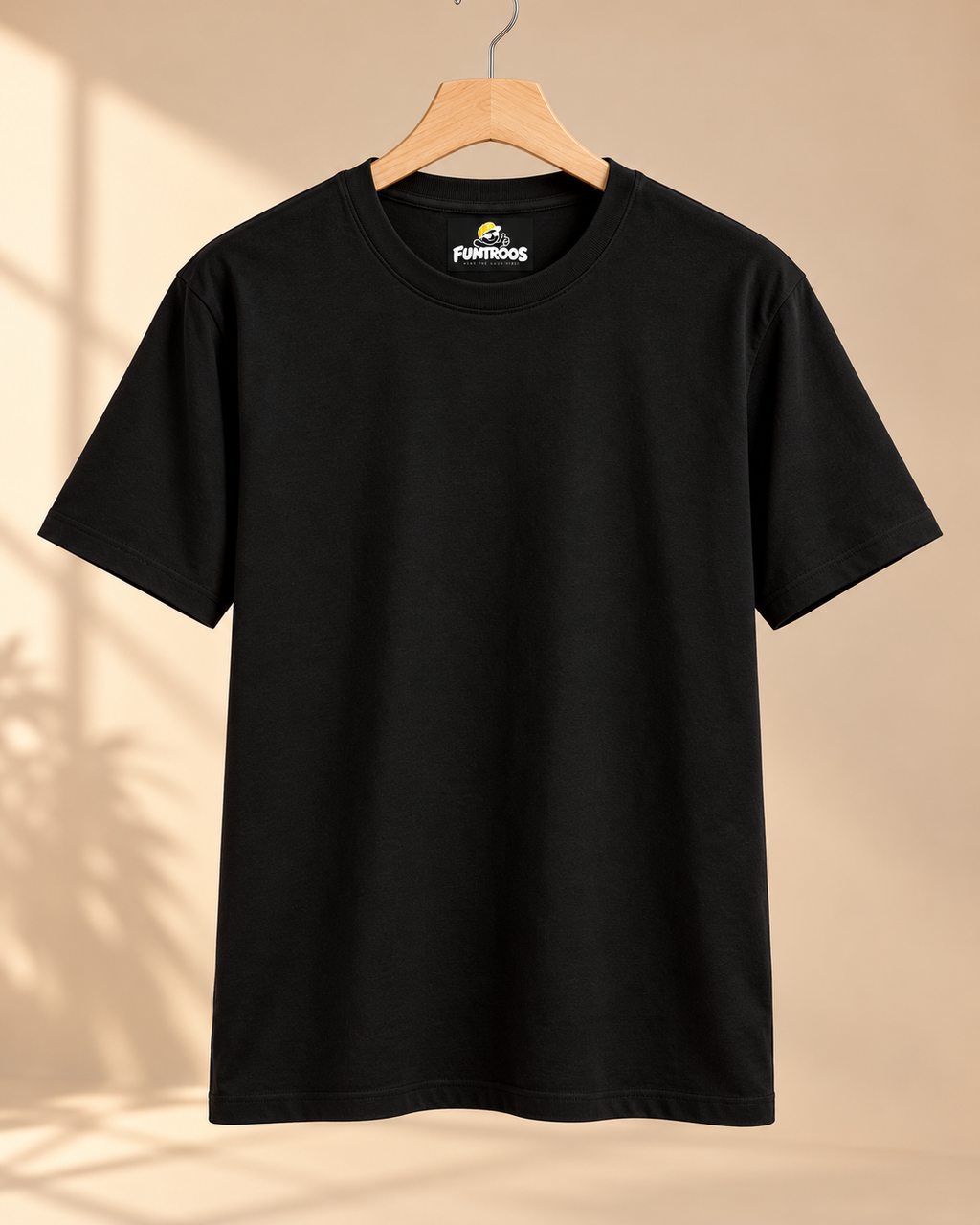 FUNTROOS Black Regular Fit T-Shirt | 180 GSM Cotton