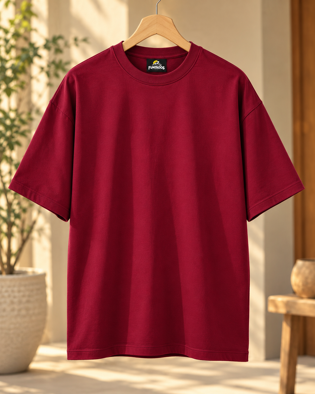 FUNTROOS Maroon Oversized T-Shirt | 240 GSM Cotton
