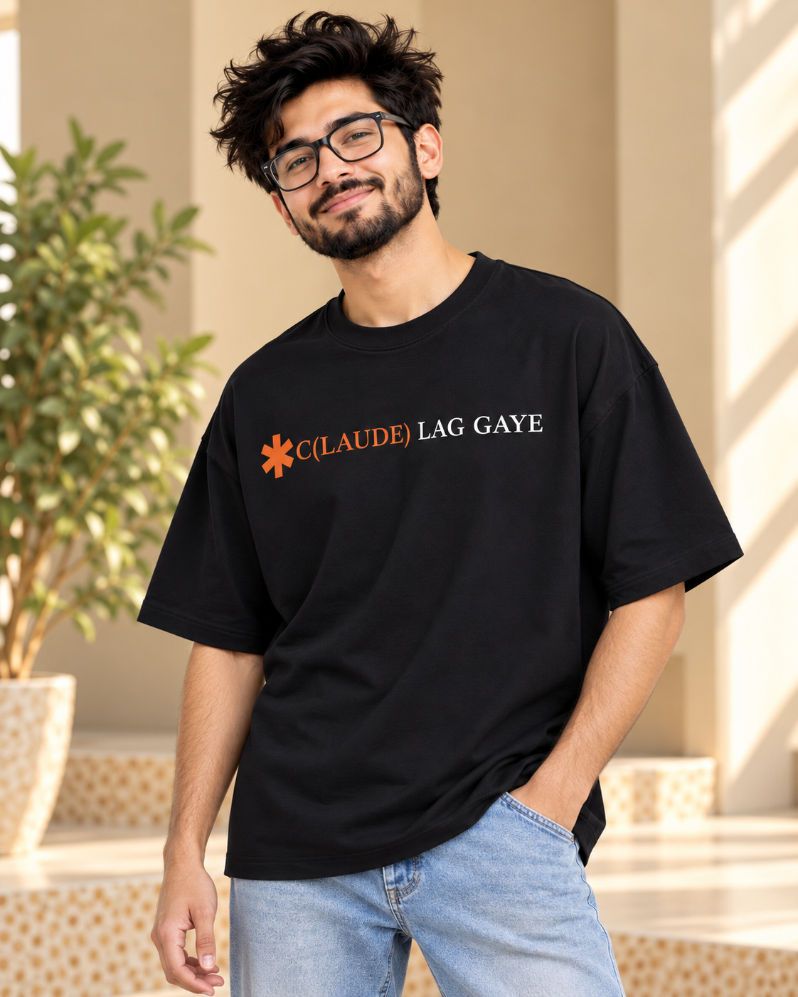 FUNTROOS C(LAUDE) LAG GAYE Black Oversized T-Shirt | 220 GSM - Men