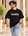 FUNTROOS Be Creative in Your Life Black Oversized T-Shirt | 220 GSM-Men