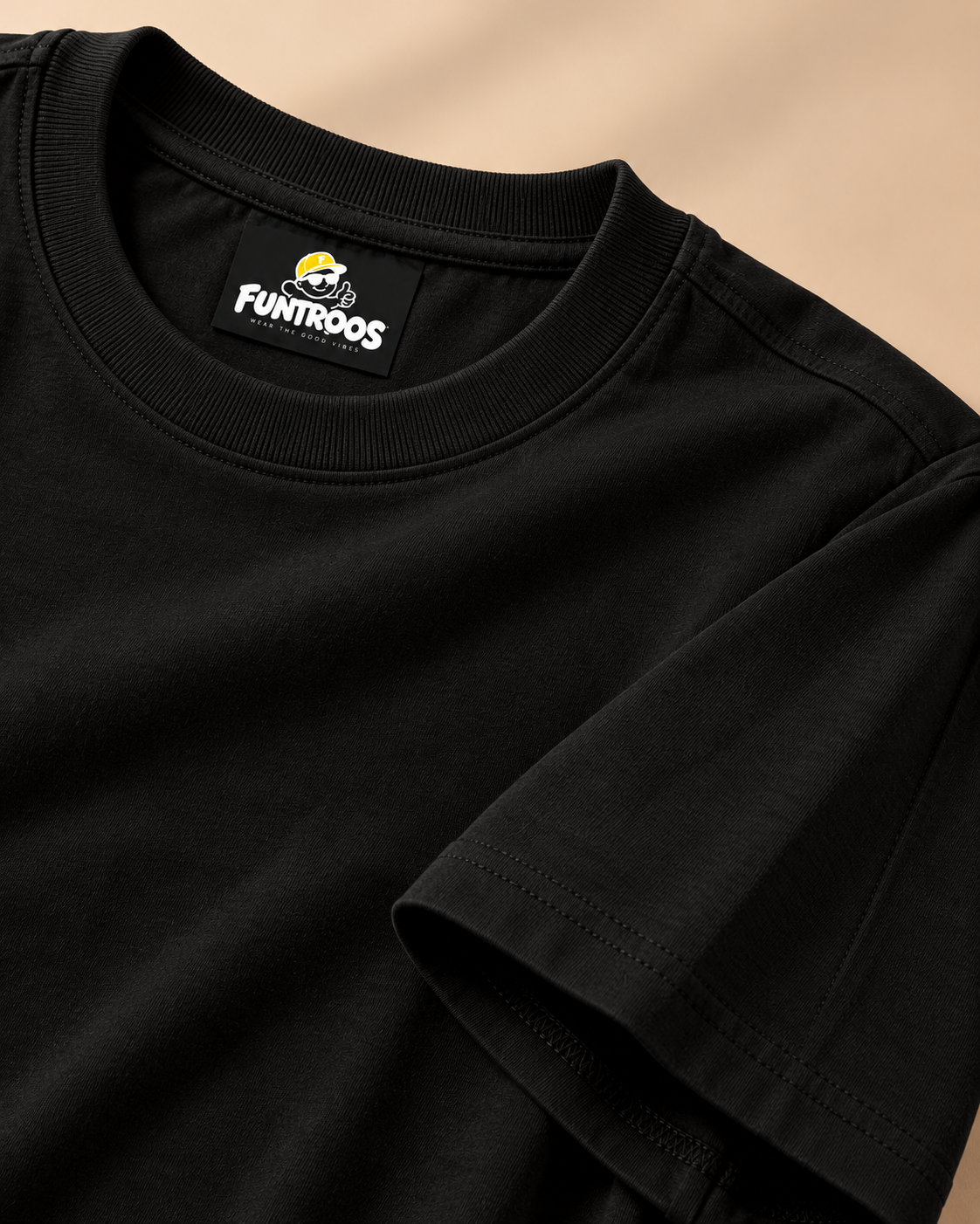 FUNTROOS Black Regular Fit T-Shirt | 180 GSM Cotton