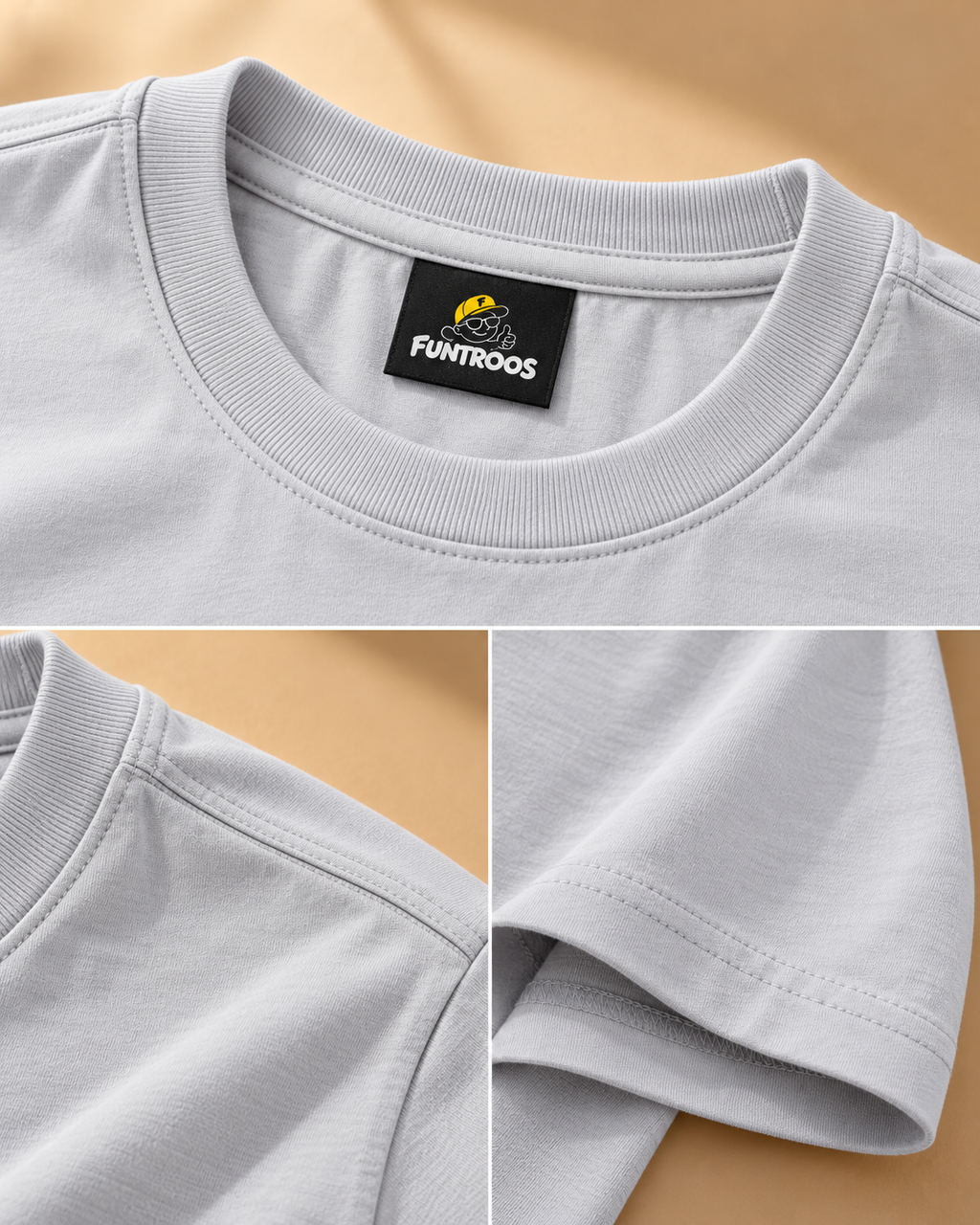 FUNTROOS Grey Regular Fit T-Shirt | 200 GSM Cotton