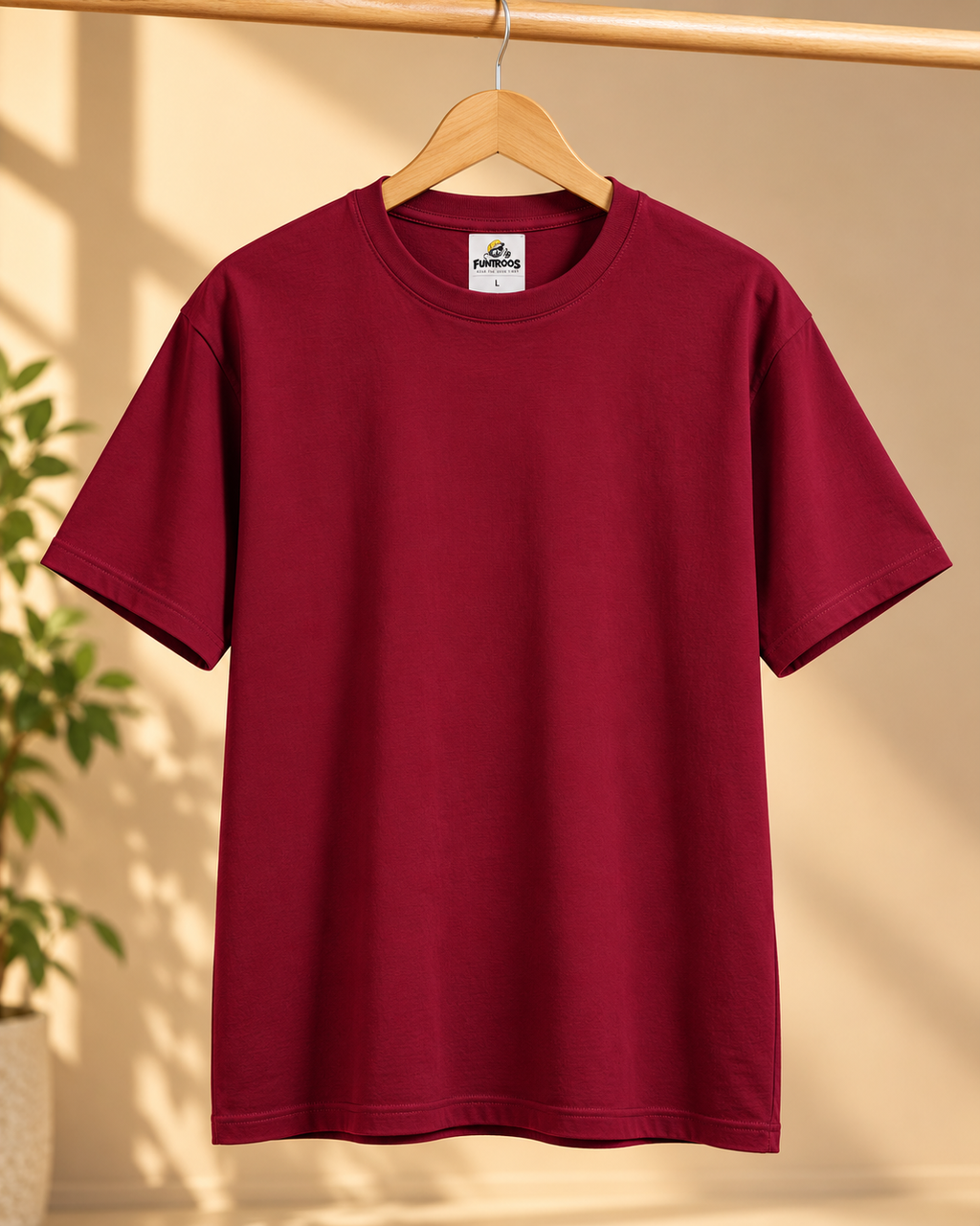FUNTROOS Maroon Regular Fit T-Shirt | 200 GSM Cotton
