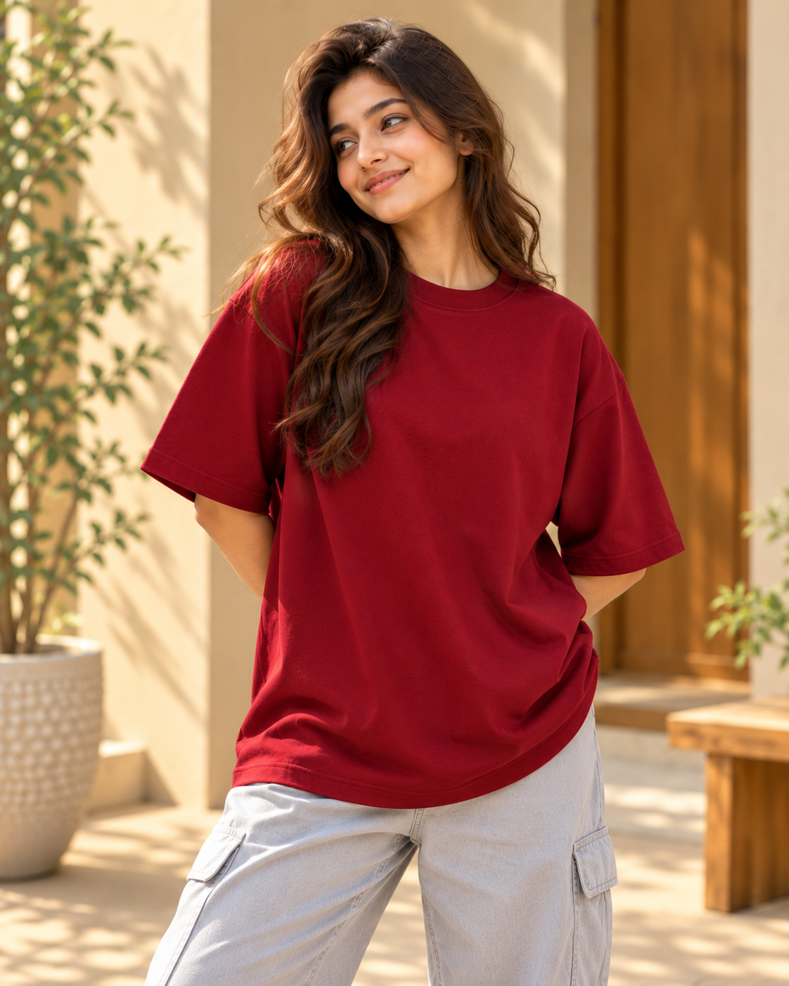 FUNTROOS Maroon Oversized T-Shirt | 240 GSM Cotton