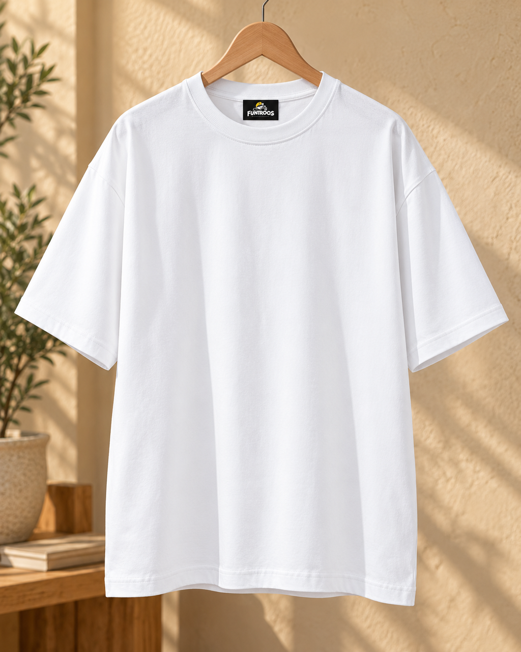FUNTROOS White Oversized T-Shirt | 240 GSM Cotton