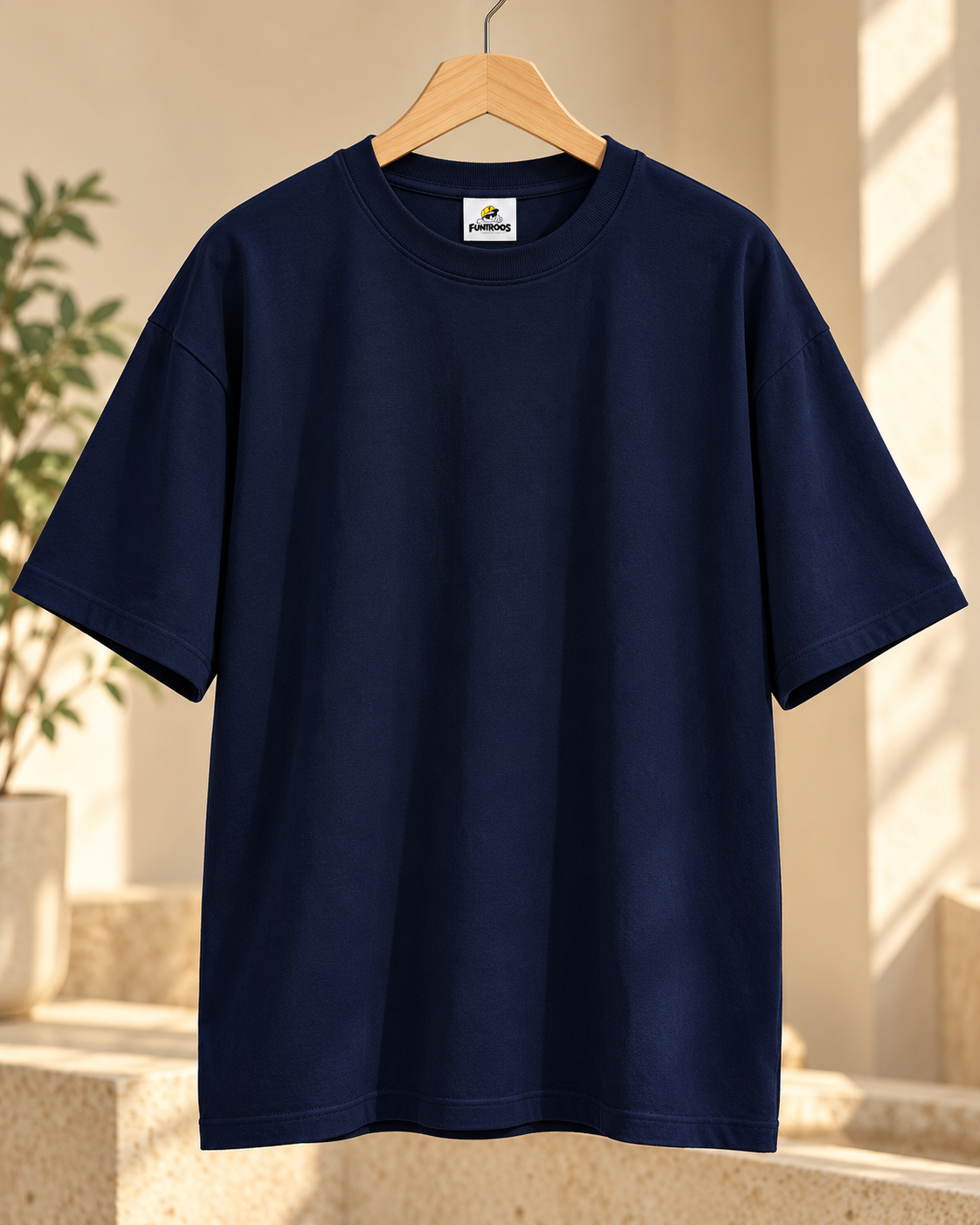 FUNTROOS Navy Blue Oversized T-Shirt | 240 GSM Cotton