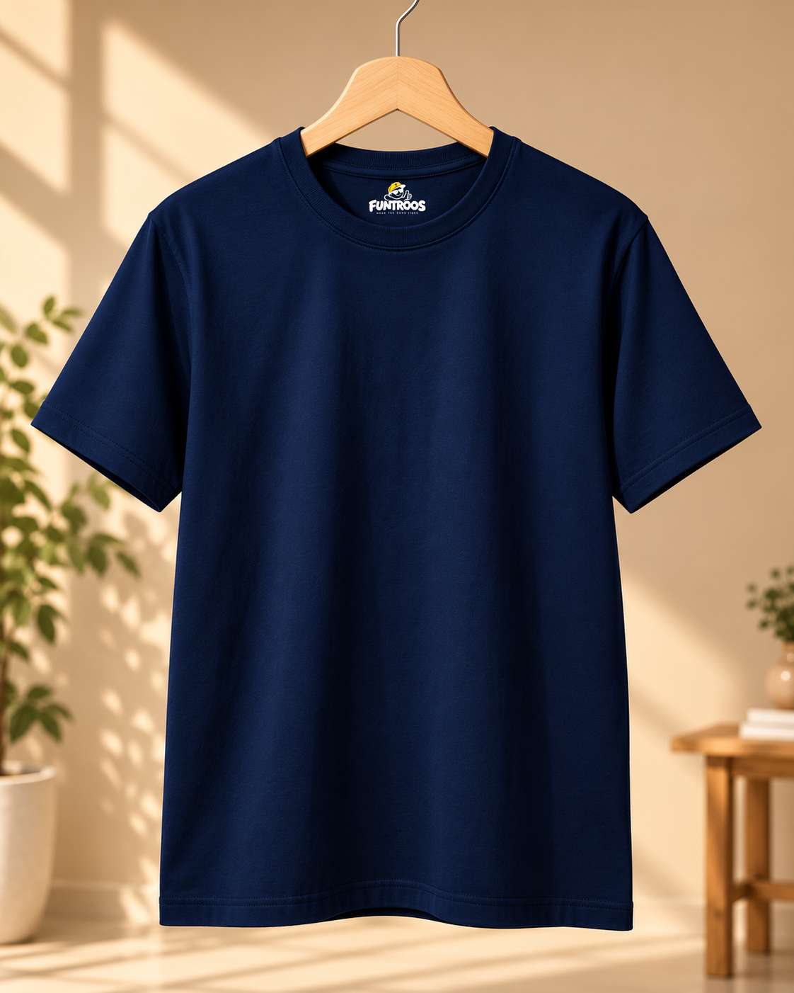 FUNTROOS Navy Blue Regular Fit T-Shirt | 180 GSM Cotton
