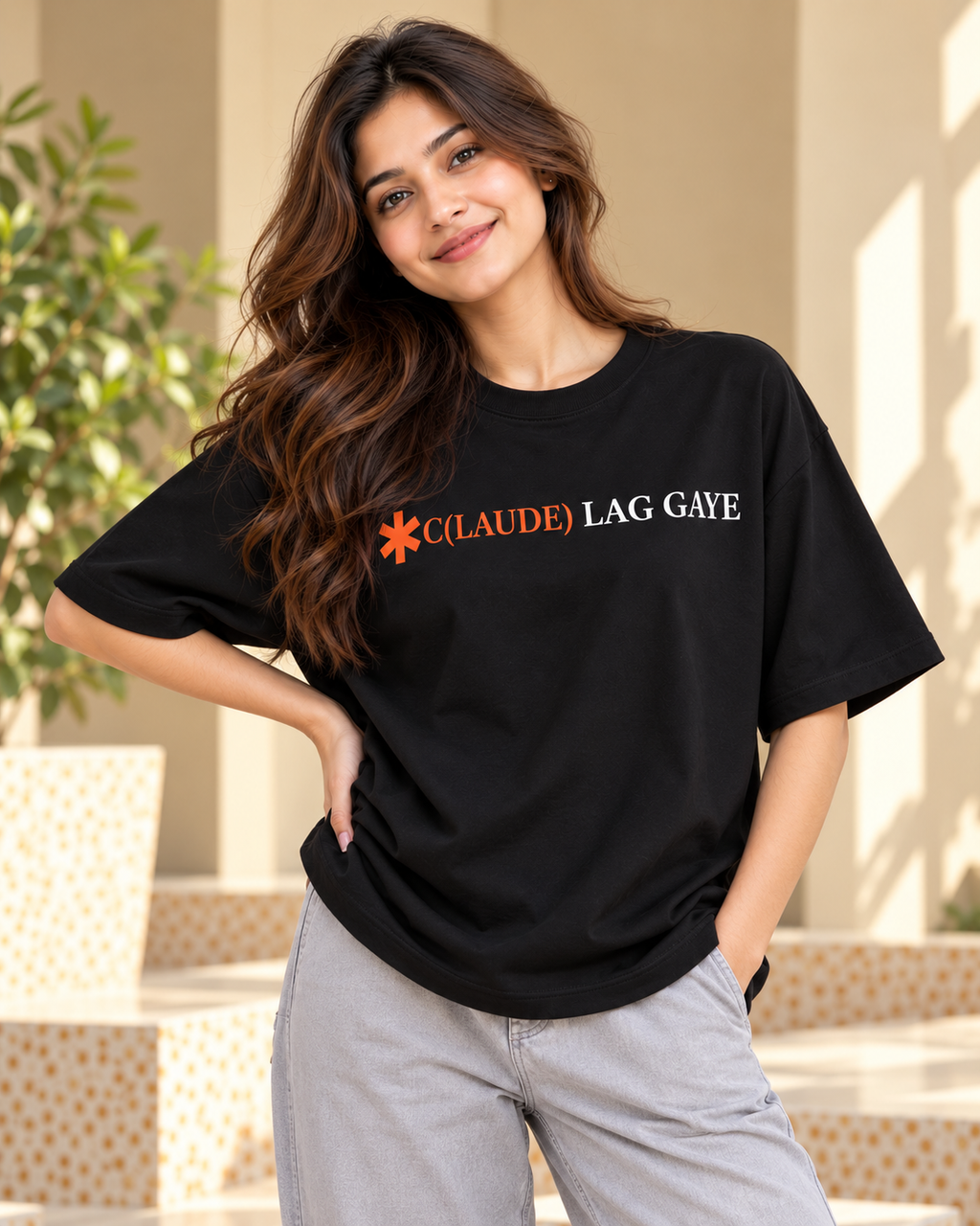 FUNTROOS C(LAUDE) LAG GAYE Black Oversized T-Shirt | 220 GSM - Women