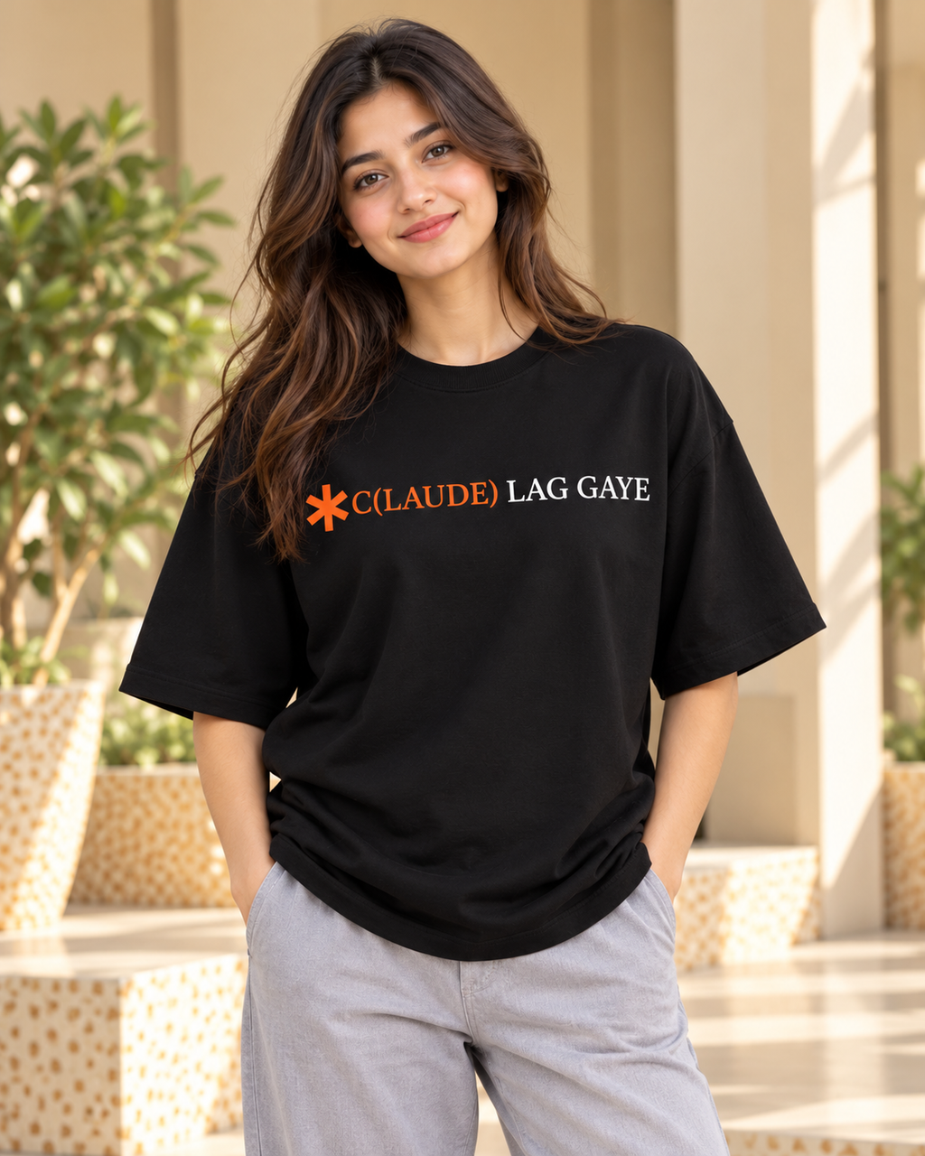 FUNTROOS C(LAUDE) LAG GAYE Black Oversized T-Shirt | 220 GSM - Women