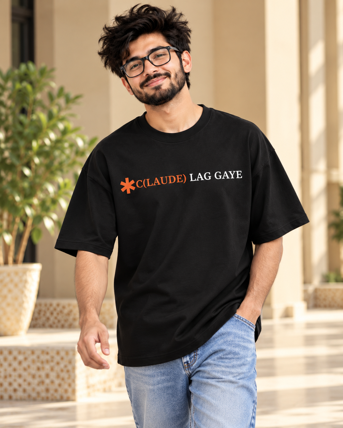 FUNTROOS C(LAUDE) LAG GAYE Black Oversized T-Shirt | 220 GSM - Men