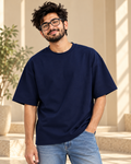 FUNTROOS Navy Blue Oversized T-Shirt | 240 GSM Cotton