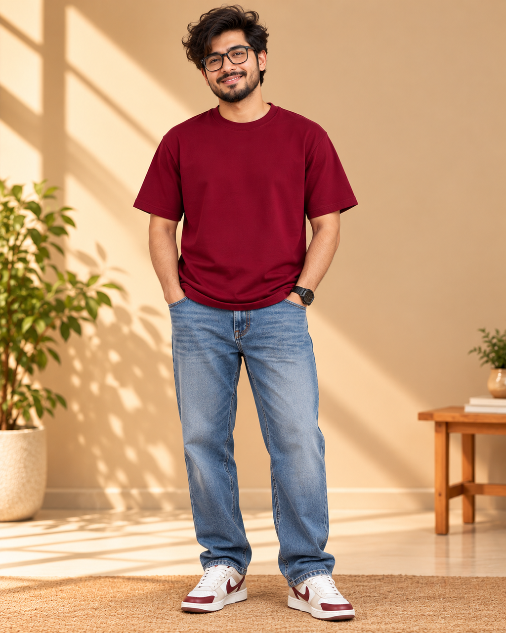 FUNTROOS Maroon Regular Fit T-Shirt | 200 GSM Cotton