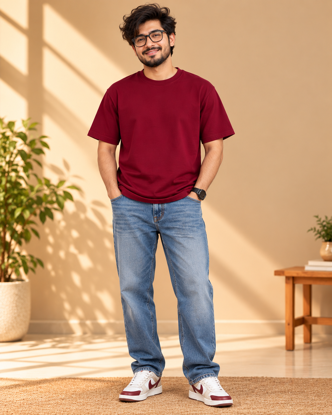 FUNTROOS Maroon Regular Fit T-Shirt | 200 GSM Cotton