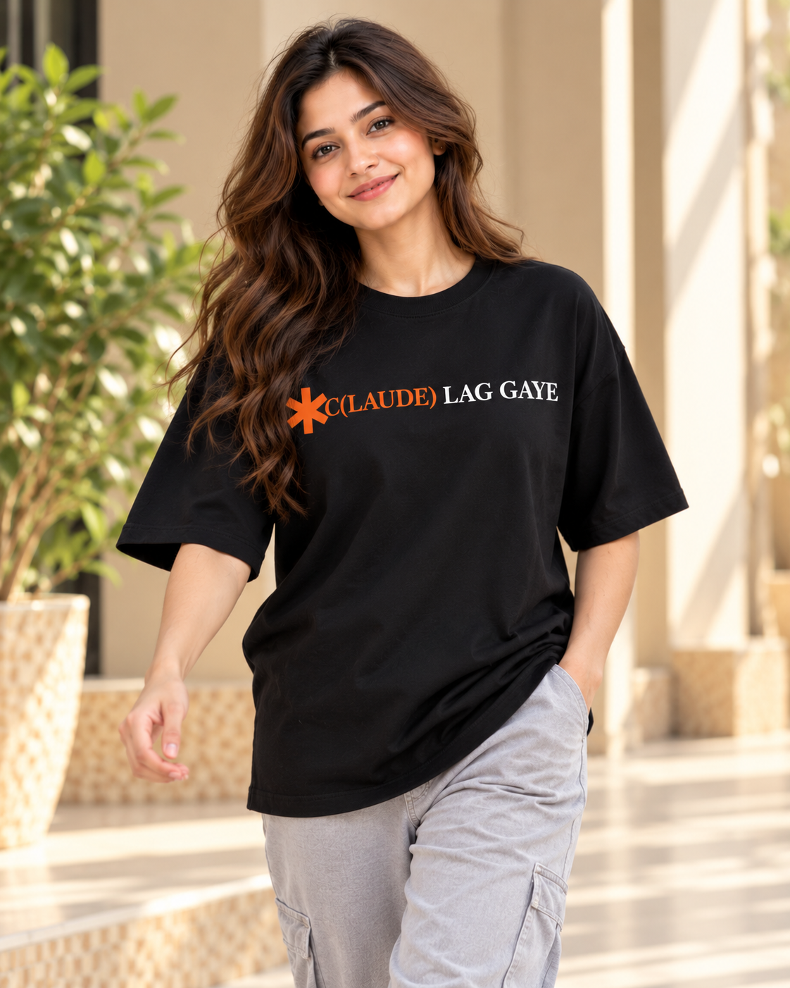FUNTROOS C(LAUDE) LAG GAYE Black Oversized T-Shirt | 220 GSM - Women
