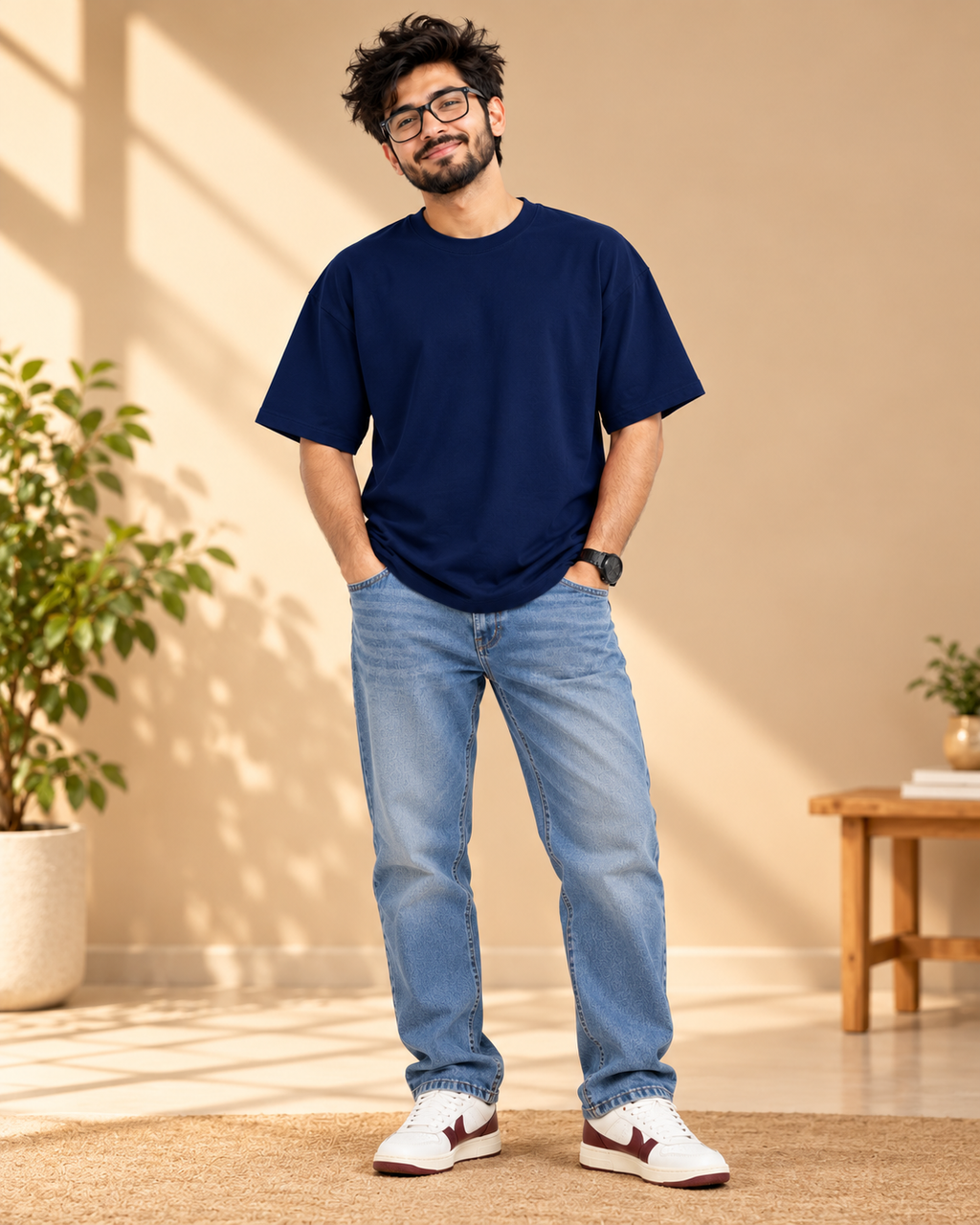 FUNTROOS Navy Blue Regular Fit T-Shirt | 180 GSM Cotton
