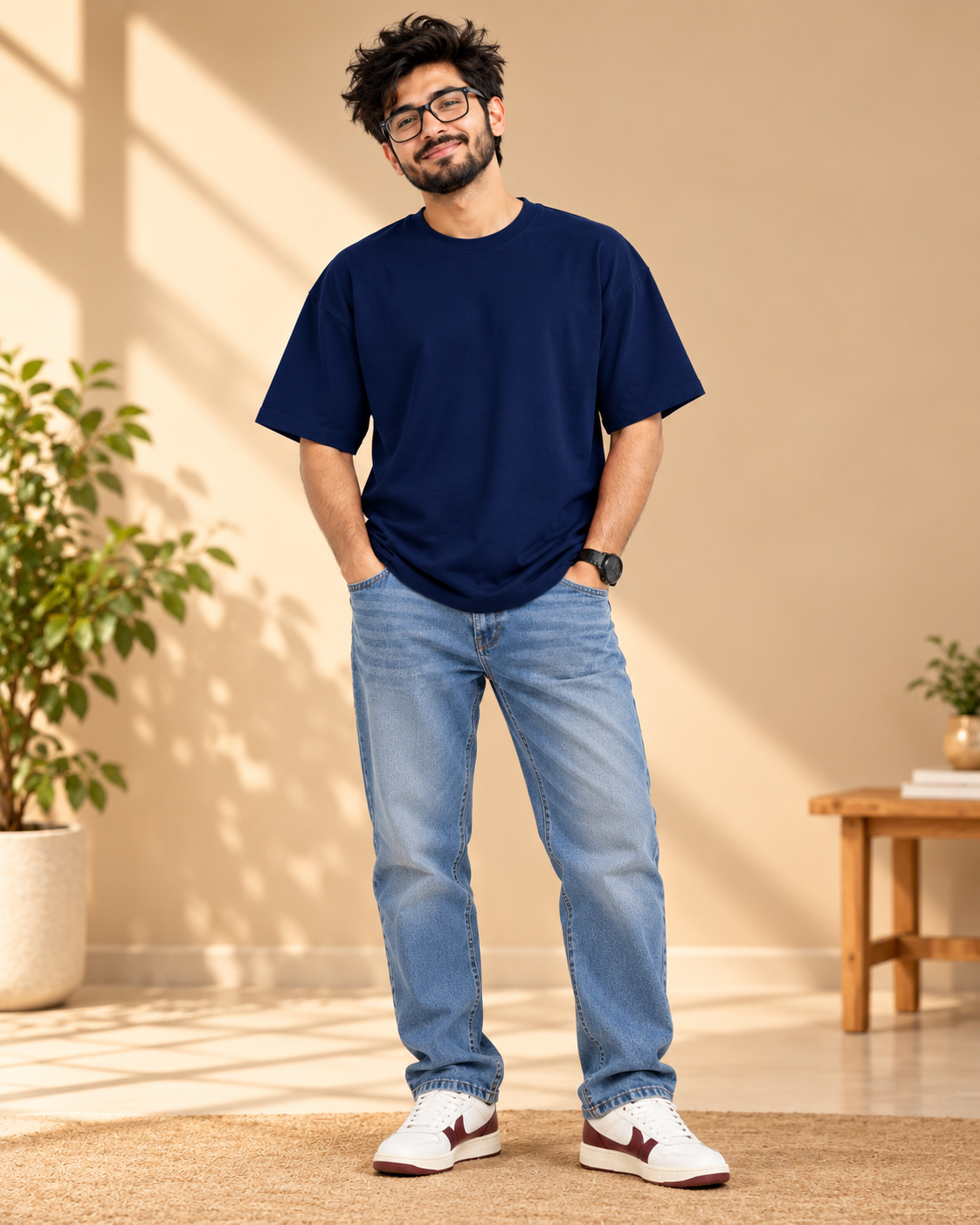 FUNTROOS Navy Blue Regular Fit T-Shirt | 180 GSM Cotton