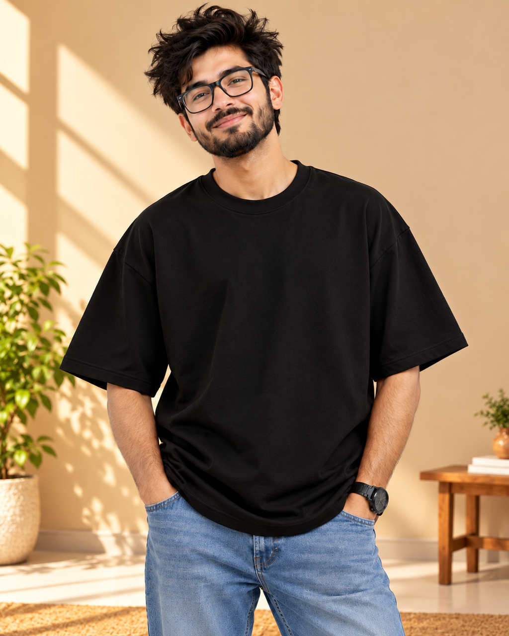 FUNTROOS Black Oversized T-Shirt | 220 GSM Cotton