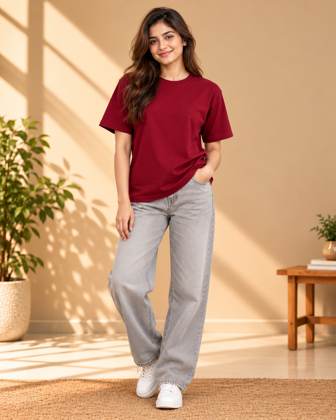 FUNTROOS Maroon Regular Fit T-Shirt | 200 GSM Cotton